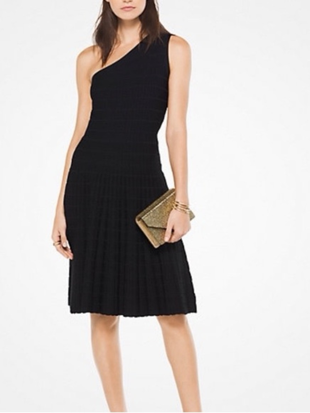 Milly Chic One Shoulder Fine Ribbed Knit Black Cocktail Party Dress Size Small S